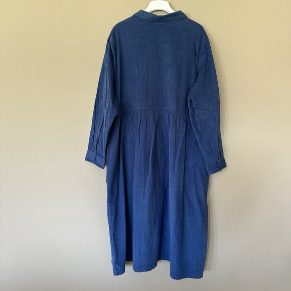 Woman Within Blue Corduroy Dress 26W Petite Long Sleeve Button Shirt Dress Fall - Picture 4 of 8